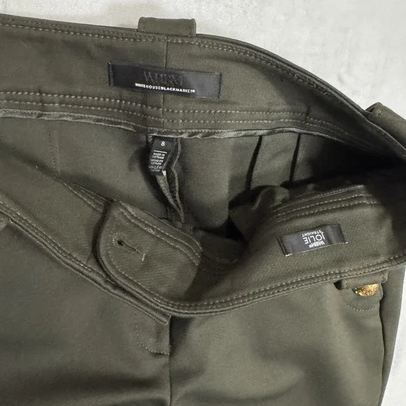 WHBM Jolie Straight Luxe Stretch Pants Size 8 Olive Green Gold Button Sailor - Picture 7 of 16
